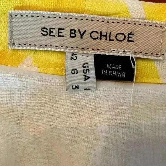 See by Chloe Yellow and White 109% Cotton Blouse Size 6 - Picture 6 of 9